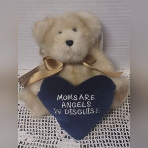 Vtg Boyds Bear Plush Teddy with Navy Heart - "Moms Are Angels in Disguise"